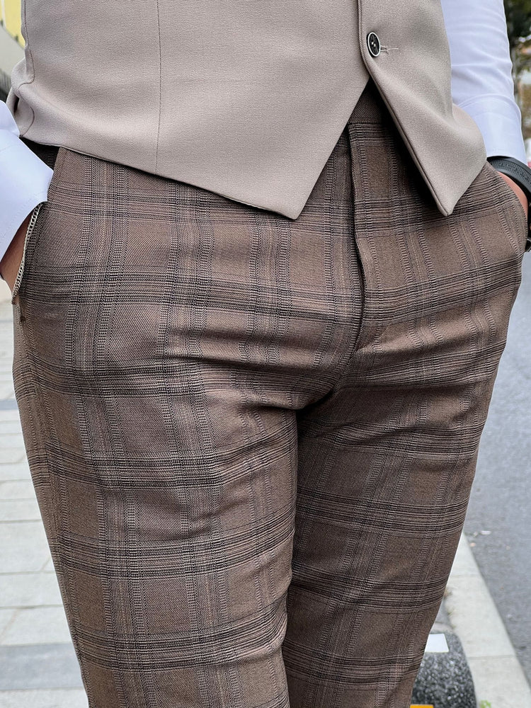 
                  
                    Slim Fit Plaid Wool Brown Men’s Fabric Pants
                  
                