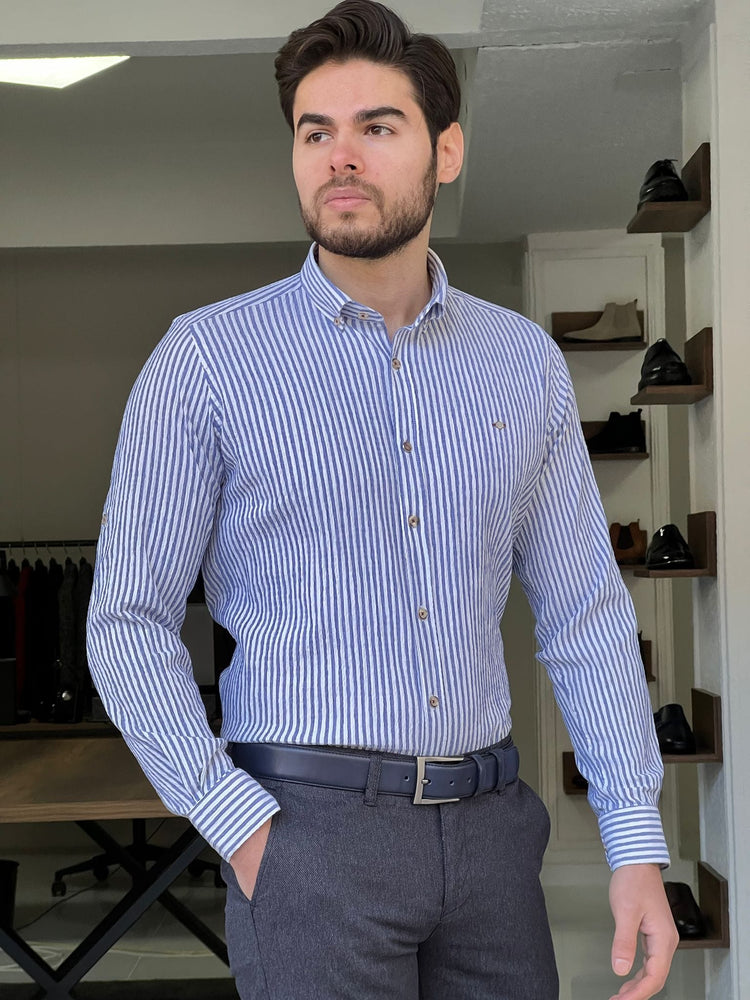 Slim Fit Foldable Sleeve Seersucker Shirt - OUTFITLIFT