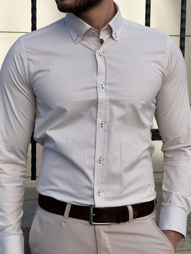 Slim Fit Patterned Cotton Beige Shirt - OUTFITLIFT