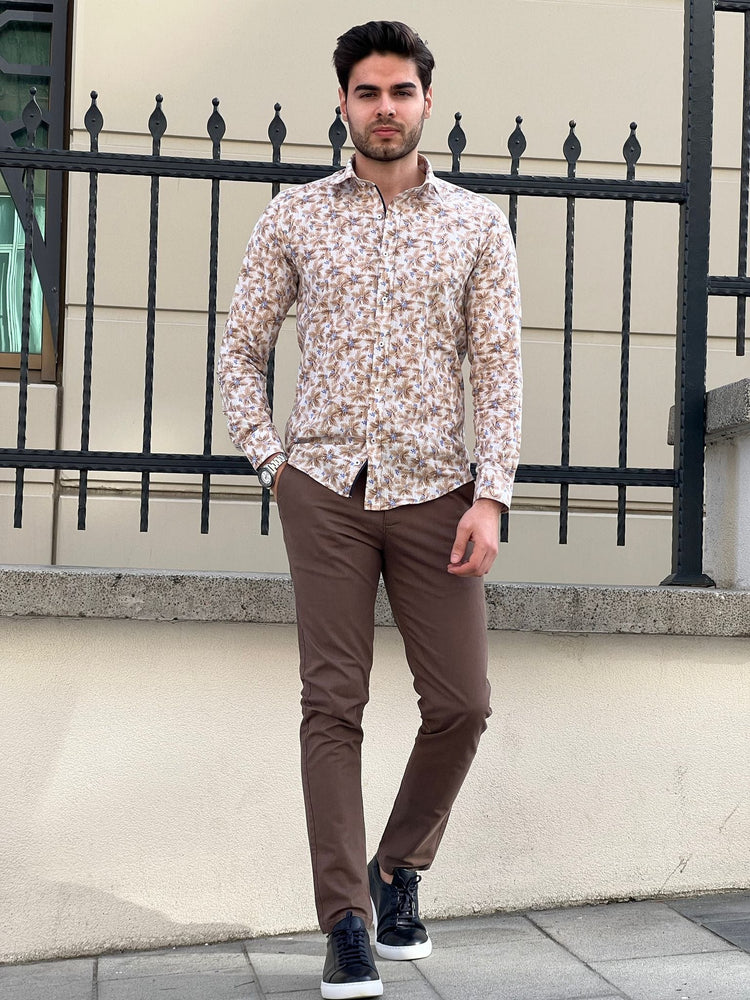 
                  
                    Slim Fit Patterned Cotton Beige Shirt - OUTFITLIFT
                  
                