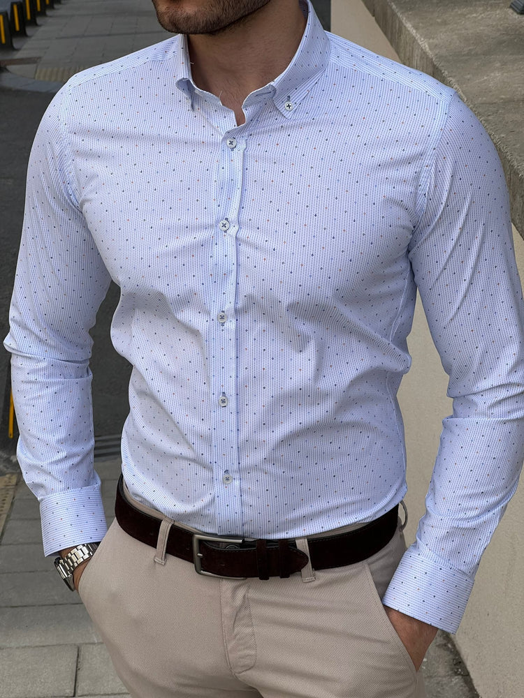 
                  
                    Slim Fit Patterned Cotton Blue Shirt - OUTFITLIFT
                  
                