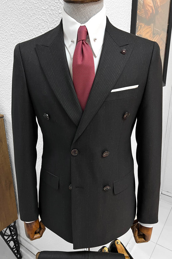 
                  
                    Slim Fit Striped Double Breasted Wool Black Suit
                  
                