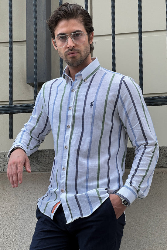 
                  
                    Slim Fit High Quality Striped Cotton White&Green Shirt
                  
                