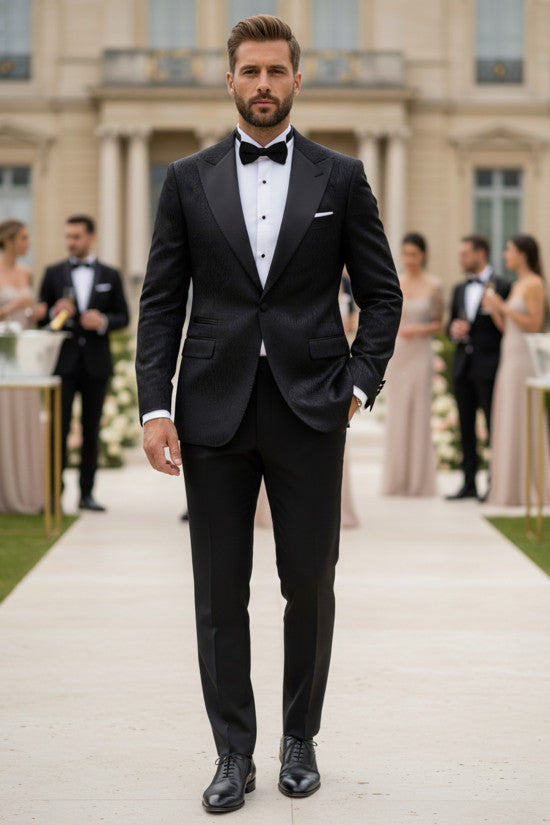 
                  
                    (SPECIAL DESIGN) Nazef Slim Fit Swallowtail Patterned Black Groom Suit
                  
                