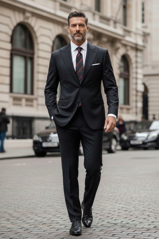 
                  
                    Slim Fit Pointed Collar %100 Superior Silk Wool Navy blue Suit
                  
                