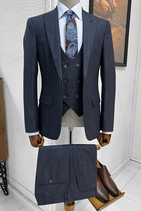 
                  
                    Slim Fit Patterned Navyblue Suit
                  
                