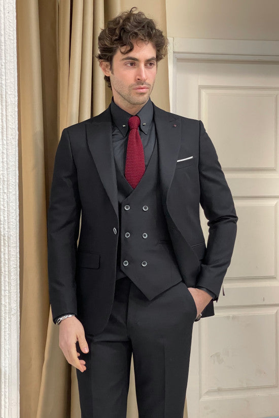Slim Fit Vest Black Suit