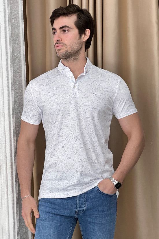 
                  
                    Slim Fit Patterned Italian Collar White Short Sleeve T-Shirt
                  
                