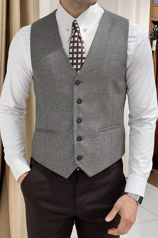 Slim Fit Beige Wool Waistcoat