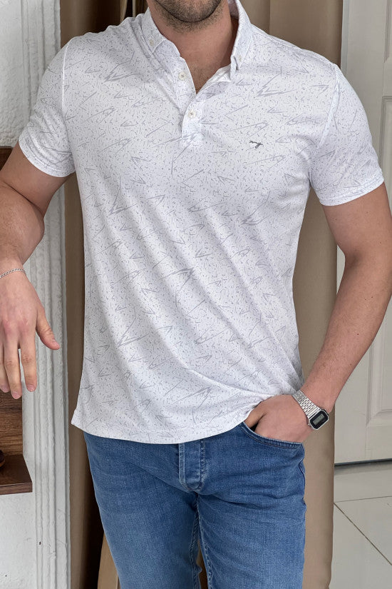 
                  
                    Slim Fit Patterned Italian Collar White Short Sleeve T-Shirt
                  
                