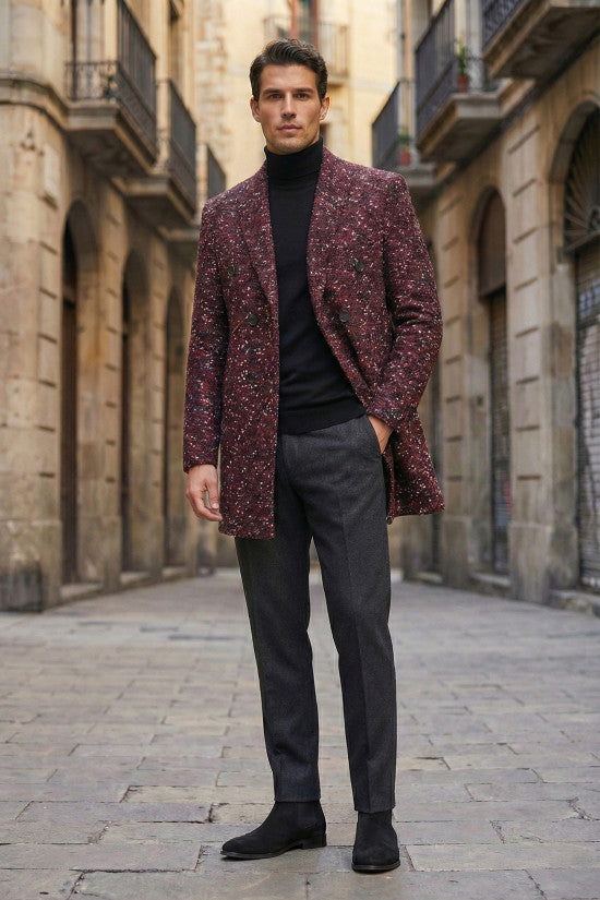 
                  
                    Slim Fit Patterned Single Slit 80% Wool Double Breasted Burgundy Coat
                  
                