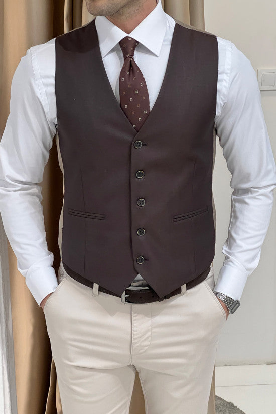 Slim Fit Brown Wool Waistcoat