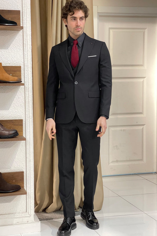 Slim Fit Vest Black Suit