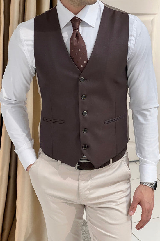 Slim Fit Brown Wool Waistcoat