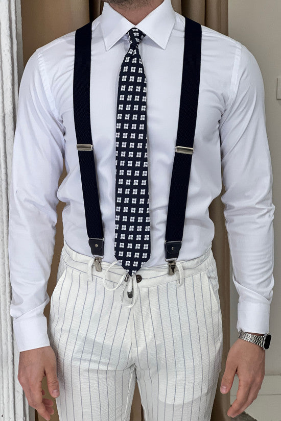 Slim Fit Pointed Collar Bag Pocket Double Breasted Navy Blue Jacket