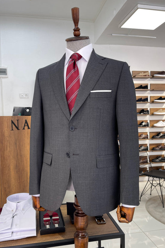 
                  
                    Slim Fit Mono Collar %44 Superior Silk Wool Anthracite Suit
                  
                