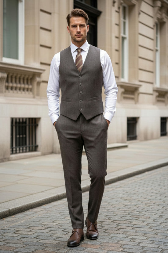 
                  
                    Slim Fit Mono Collar 80% Wool Blend Brown Winter Vest Suit
                  
                