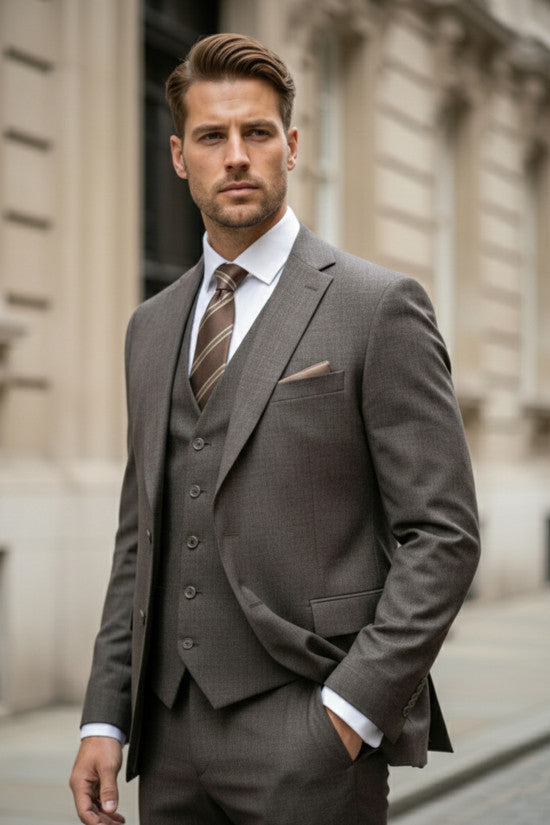 
                  
                    Slim Fit Mono Collar 80% Wool Blend Brown Winter Vest Suit
                  
                