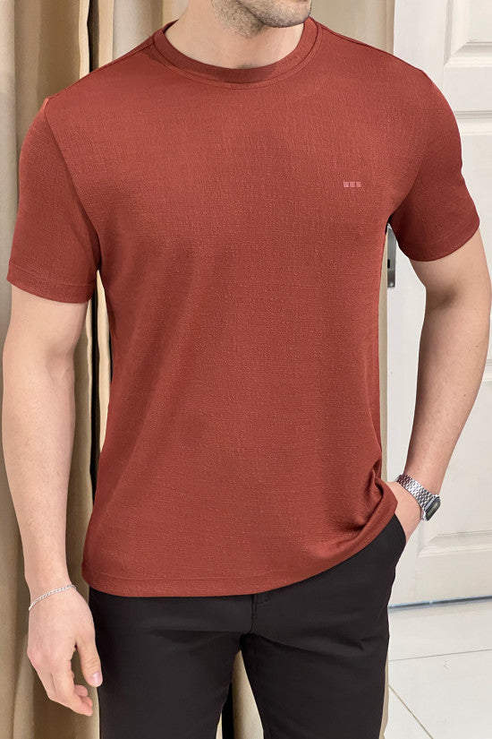 
                  
                    Slim Fit Lycra Crew Neck Short Sleeve Tile T-Shirt
                  
                