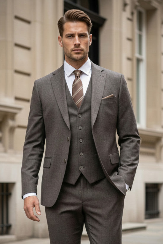 
                  
                    Slim Fit Mono Collar 80% Wool Blend Brown Winter Vest Suit
                  
                