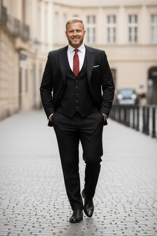 
                  
                    ( PLUS SIZE ) Nazef Classic Fit Custom Production Pointed Collar Vested Wool Black Suit
                  
                