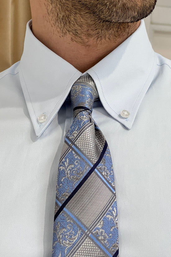 Slim Fit Special Production Classic Button Collar Blue Cotton Shirt