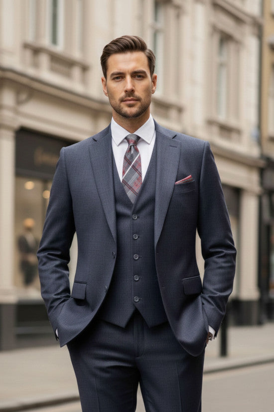 
                  
                    Slim Fit Mono Collar 80% Wool Blend Navyblue Winter Vest Suit
                  
                