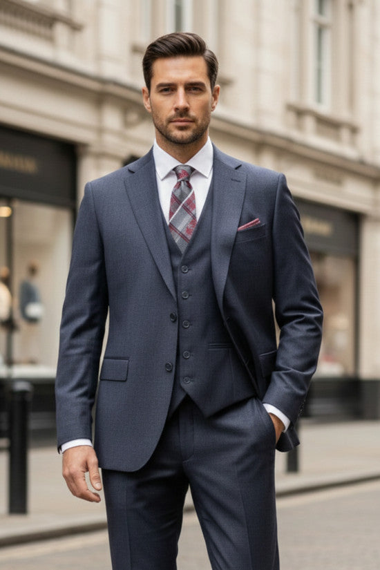 
                  
                    Slim Fit Mono Collar 80% Wool Blend Navyblue Winter Vest Suit
                  
                