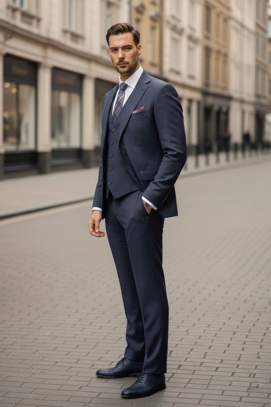
                  
                    Slim Fit Mono Collar 80% Wool Blend Navyblue Winter Vest Suit
                  
                