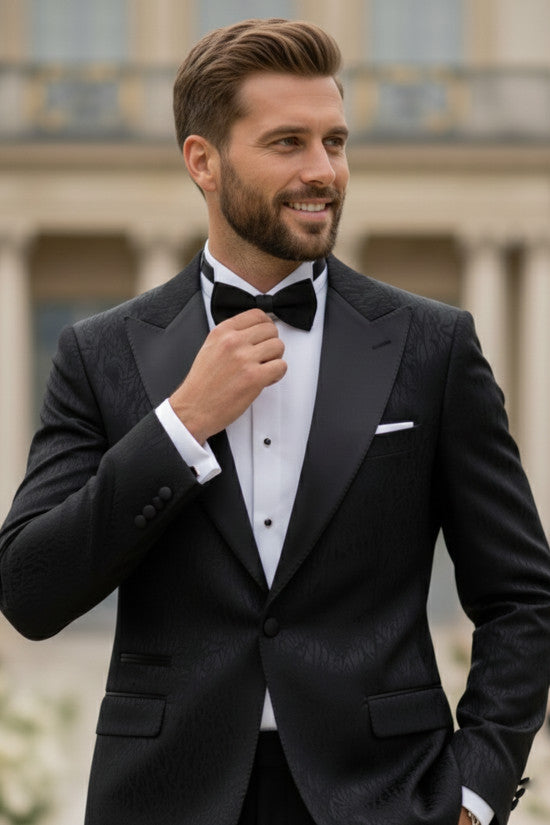 
                  
                    (SPECIAL DESIGN) Nazef Slim Fit Swallowtail Patterned Black Groom Suit
                  
                