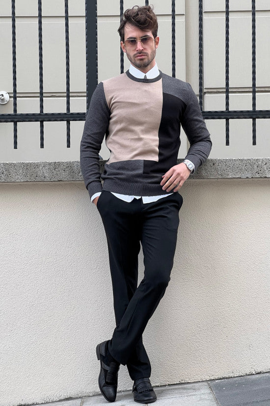 
                  
                    Slim Fit Crew Neck Patterned Anthracite Knitwear Sweater
                  
                