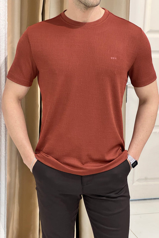 Slim Fit Lycra Crew Neck Short Sleeve Tile T-Shirt