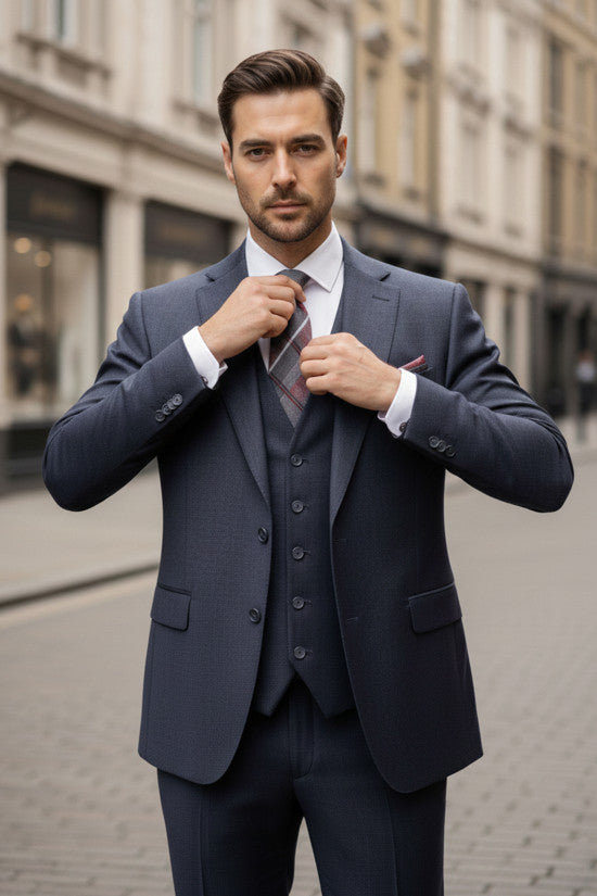 
                  
                    Slim Fit Mono Collar 80% Wool Blend Navyblue Winter Vest Suit
                  
                