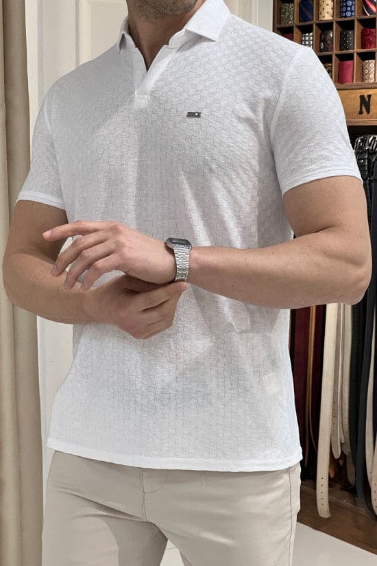 
                  
                    Slim Fit Italian Polo Neck Patterned White Short Sleeve T-Shirt
                  
                