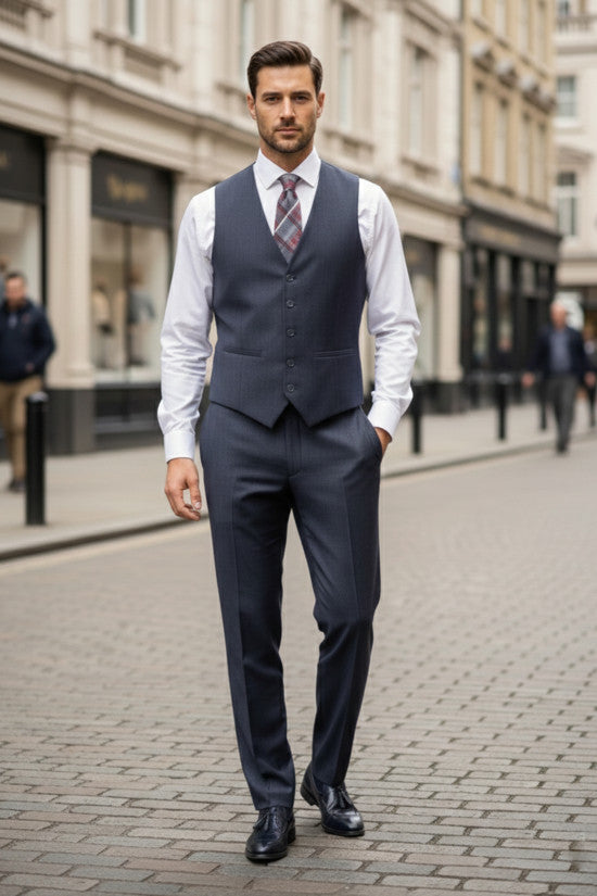 
                  
                    Slim Fit Mono Collar 80% Wool Blend Navyblue Winter Vest Suit
                  
                