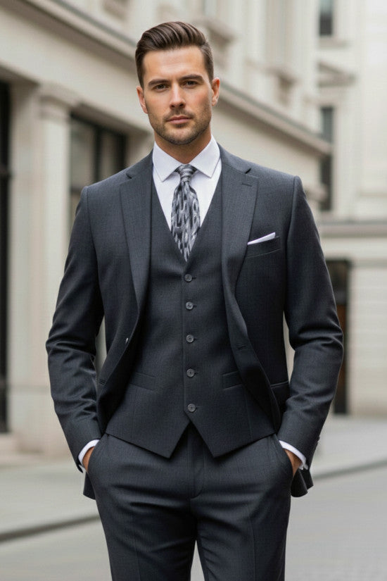 
                  
                    Slim Fit Mono Collar 80% Wool Blend Anthracite Winter Vest Suit
                  
                