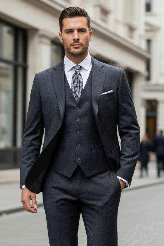 
                  
                    Slim Fit Mono Collar 80% Wool Blend Anthracite Winter Vest Suit
                  
                