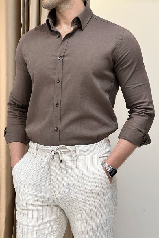 
                  
                    High Quality Regular Fit 100% Linen Brown Shirt
                  
                