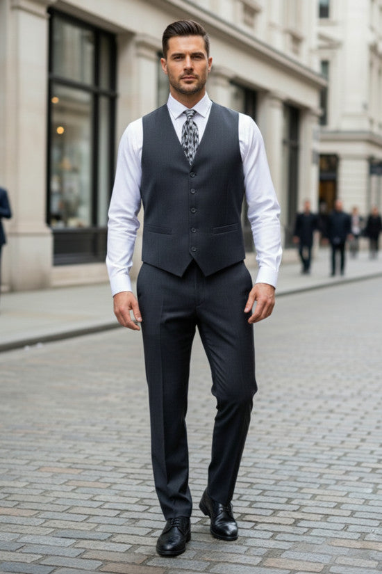 
                  
                    Slim Fit Mono Collar 80% Wool Blend Anthracite Winter Vest Suit
                  
                