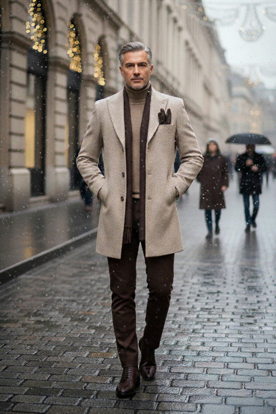 
                  
                    Slim Fit Swallow Collar 70% Wool Mink Color Cashmere Coat
                  
                