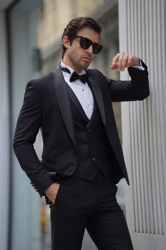 black dress shirt and vest Hisdern Men's Black Satin Suit Vest Formal Wear L
