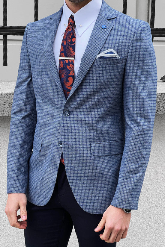 
                  
                    Slim Fit Gingham Mono Collar Blue Gray Jacket
                  
                