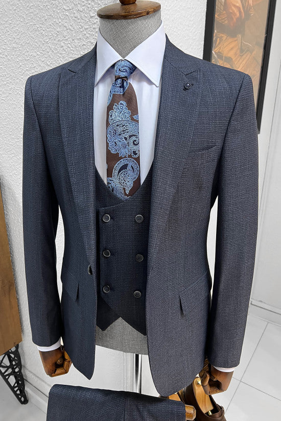 
                  
                    Slim Fit Patterned Navyblue Suit
                  
                