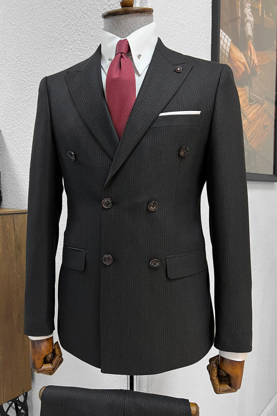 
                  
                    Slim Fit Striped Double Breasted Wool Black Suit
                  
                