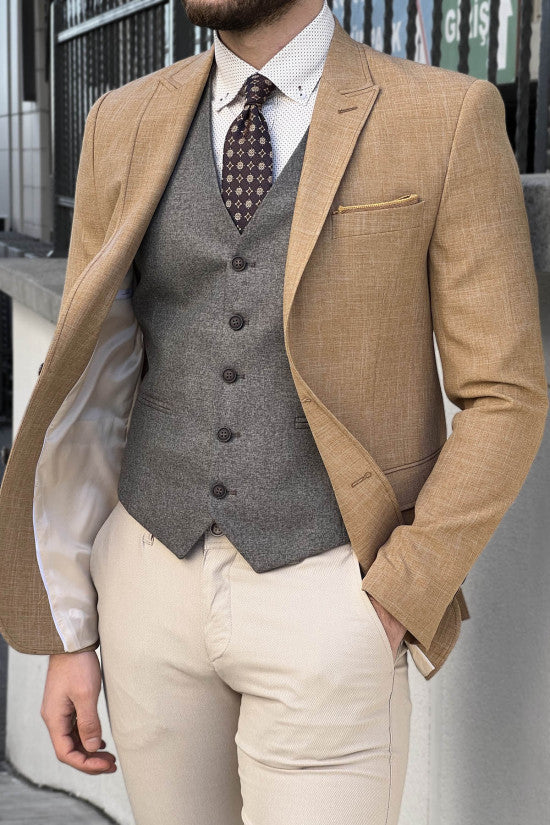 
                  
                    Slim Fit High Quality Self Patterned Linen Mustard Jacket
                  
                