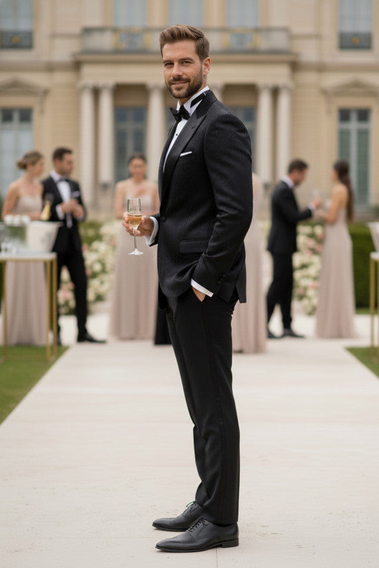 
                  
                    (SPECIAL DESIGN) Nazef Slim Fit Swallowtail Patterned Black Groom Suit
                  
                