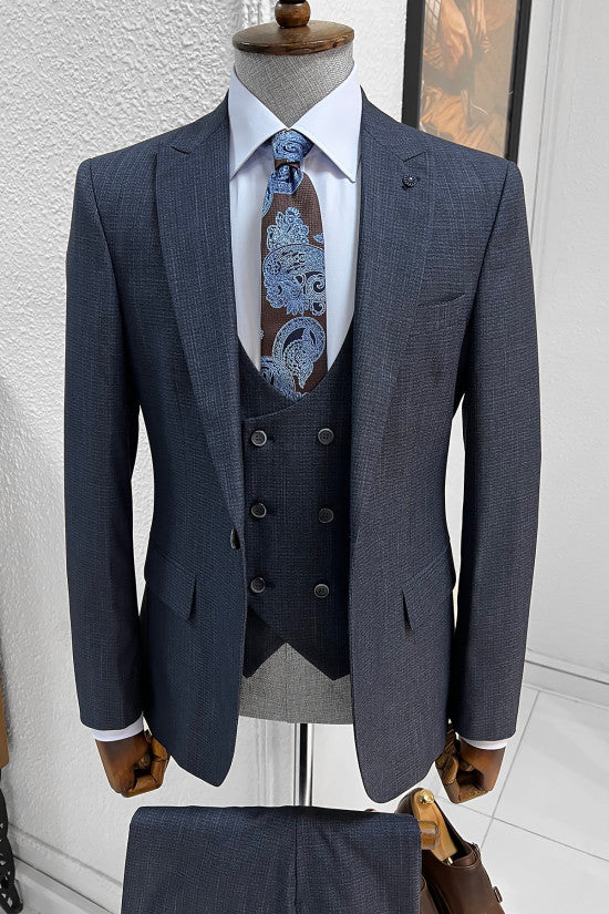 
                  
                    Slim Fit Patterned Navyblue Suit
                  
                