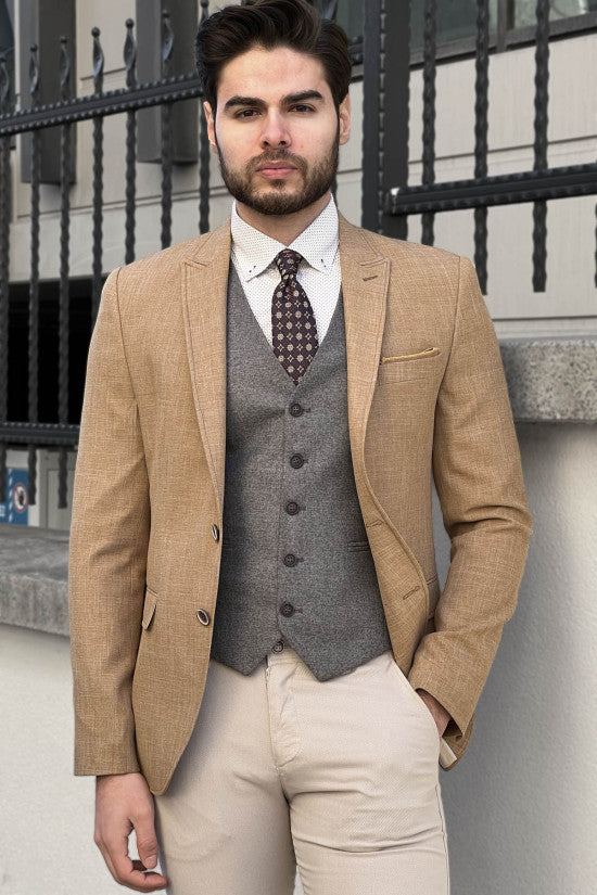 
                  
                    Slim Fit High Quality Self Patterned Linen Mustard Jacket
                  
                