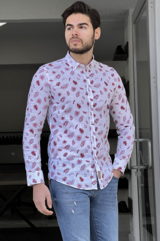 
                  
                    Slim Fit High Quality Patterned Linen Claret-Red Shirt
                  
                