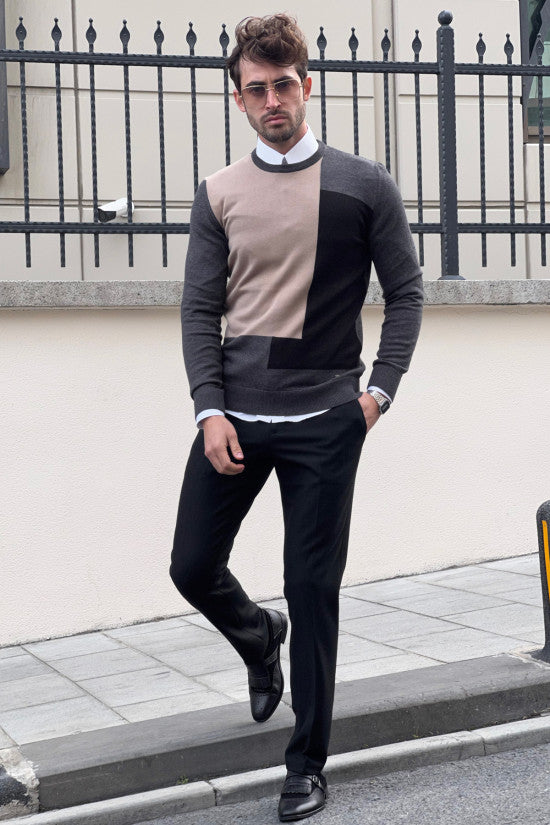 
                  
                    Slim Fit Crew Neck Patterned Anthracite Knitwear Sweater
                  
                